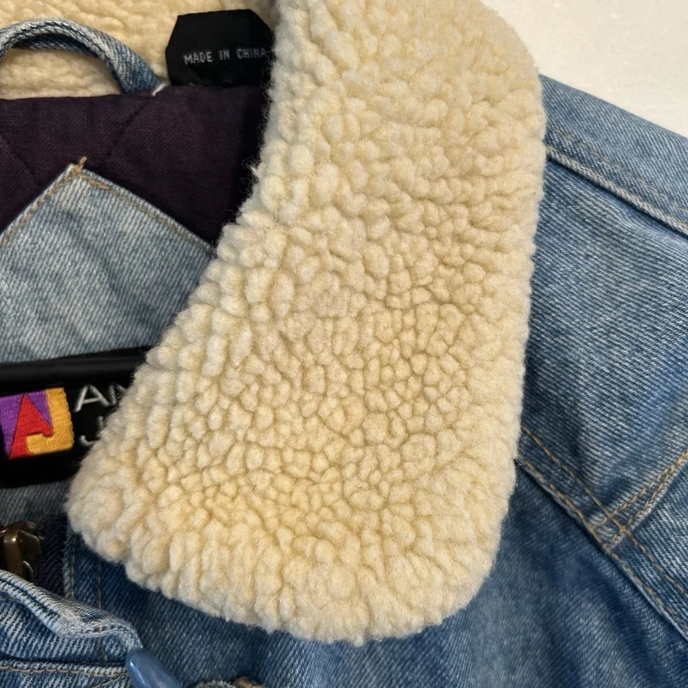 Vintage 80s Andy Johns Sport Western Denim Sherpa Lined Jacket Size Medium - Picture 5 of 14